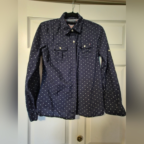 Tommy Hilfiger Tops - Tommy Hilfiger Dark Blue Shirt with White Dots